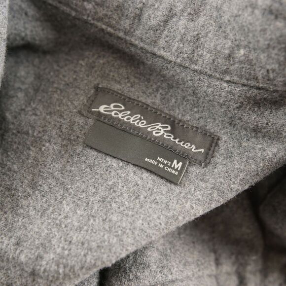 Eddie Bauer Double Brushed Chamois Gray 100% Cotton Flannel Button Shirt Sz M - Picture 3 of 6